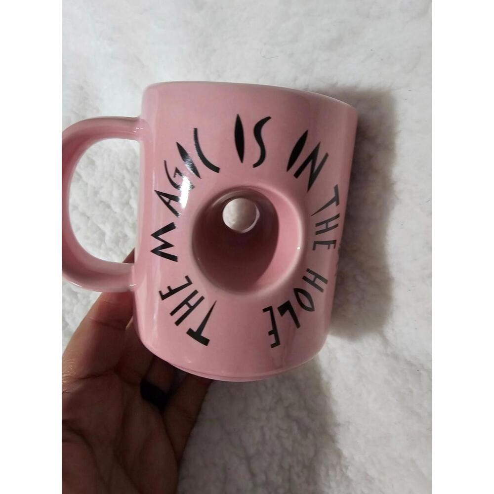 VOODOO Doughnut Coffee Mug Pink & Black "The Magic Is In The Hole" 4.25" Novelty - Picture 4 of 11
